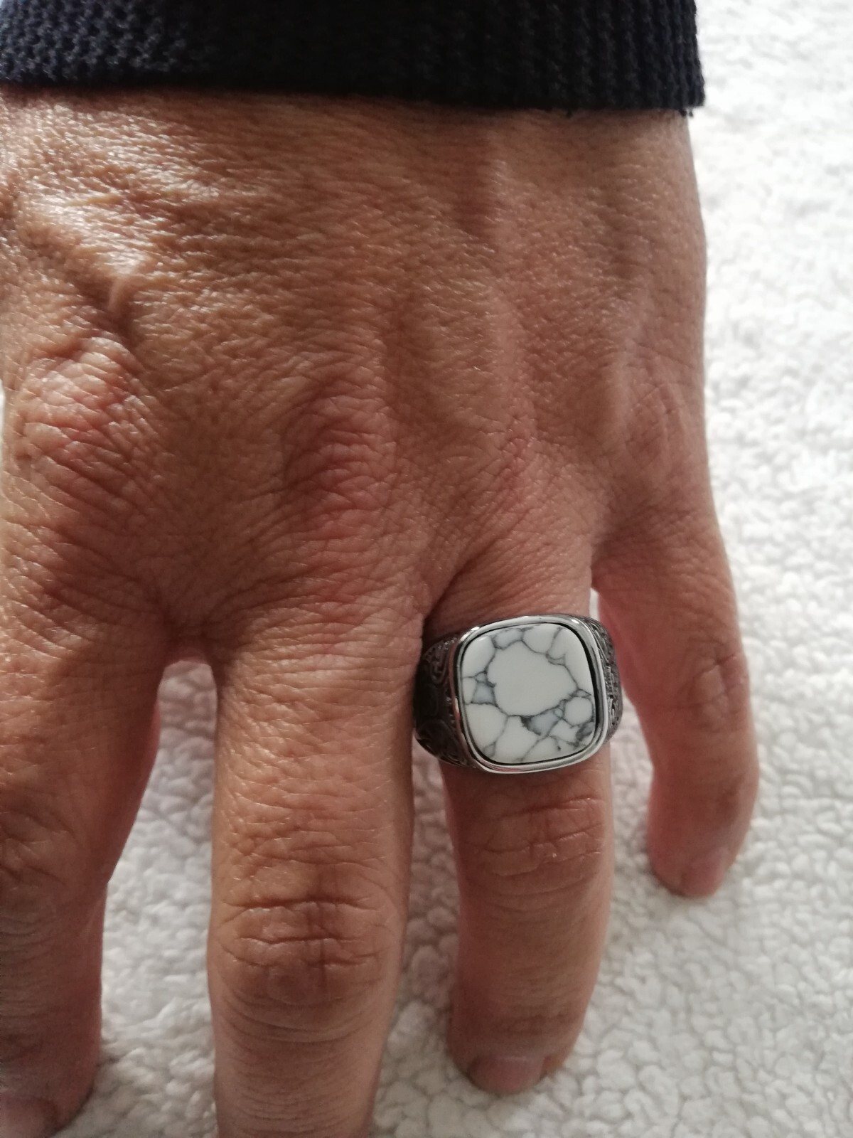 White Turquoise Stainless Steel Ring Size 7,8, 9,10,11,12