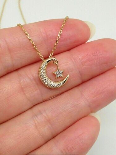 1.20 Ct Round Cut Created Diamonds Crescent Moon Pendant 14K Yellow Gold Finish