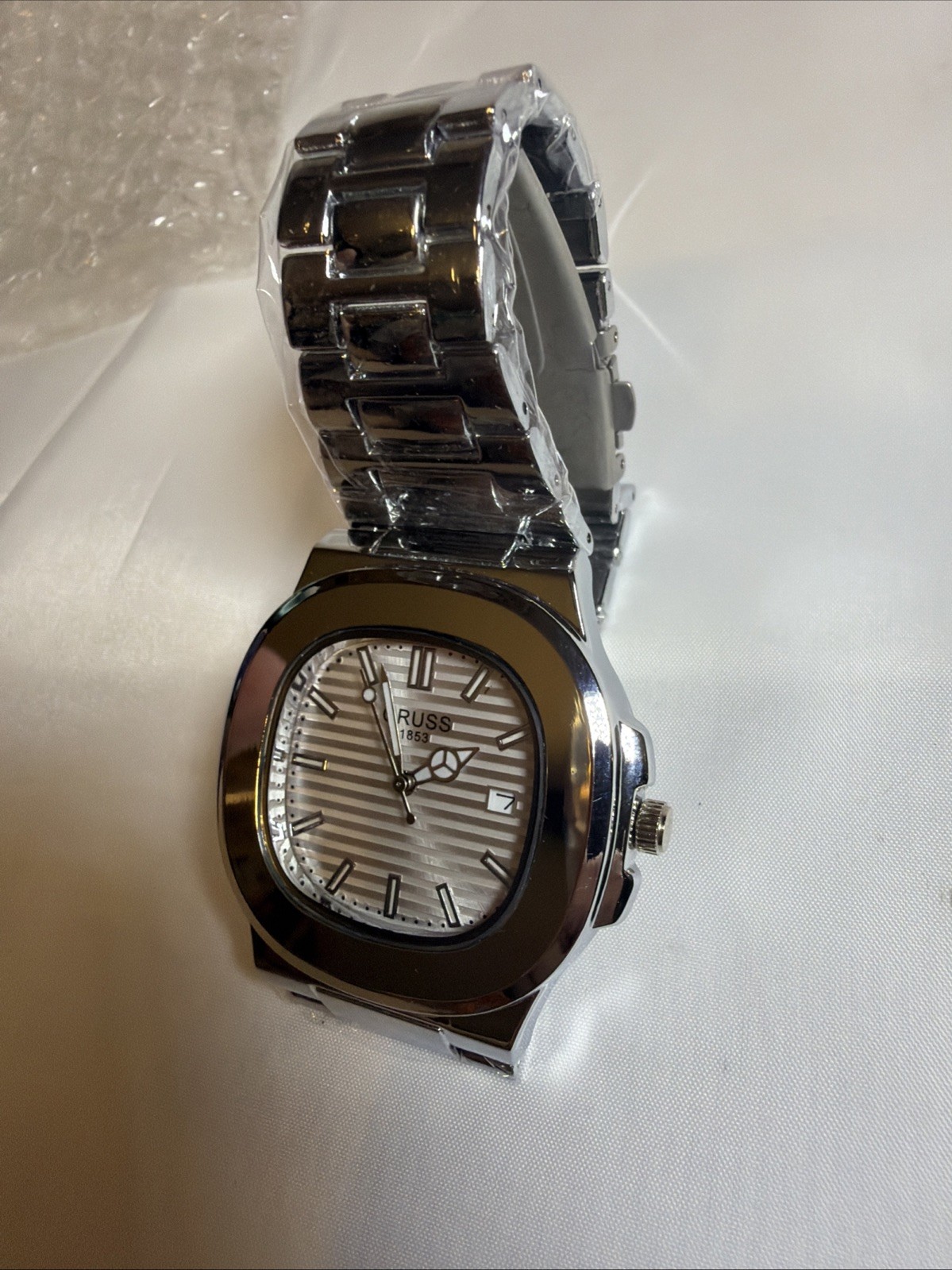 ORUSS Men’s Silver Analog Wristwatch Metal Band Date White Dial Dress/Formal New