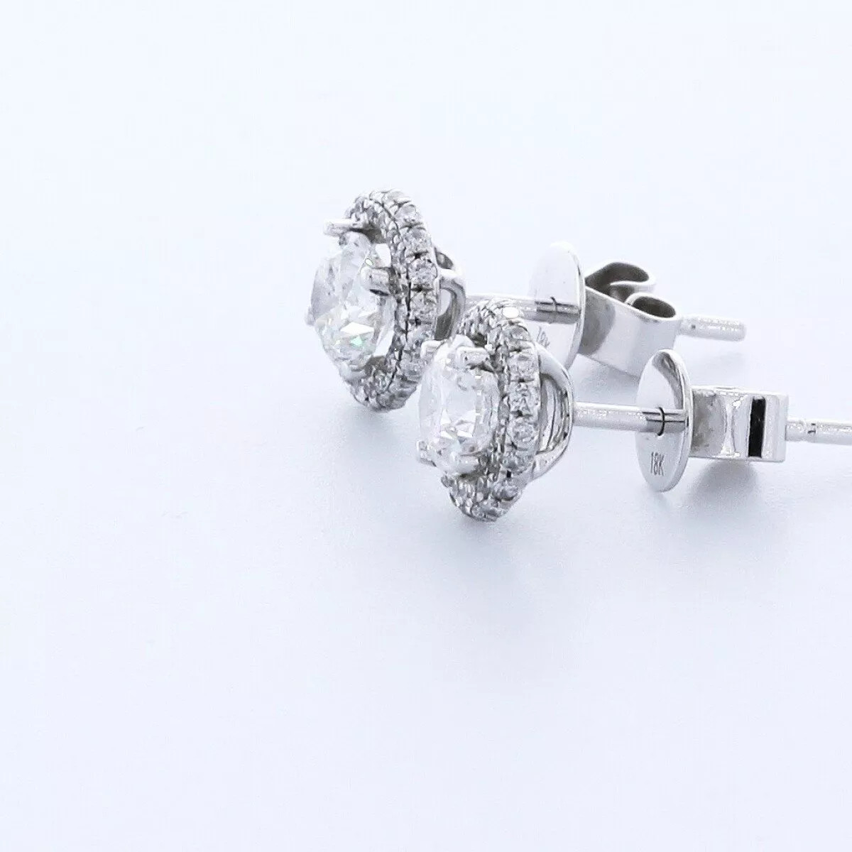 Stud Earrings Solid 14K White Gold Halo 1.60 Carat Round Natural Diamond H SI2
