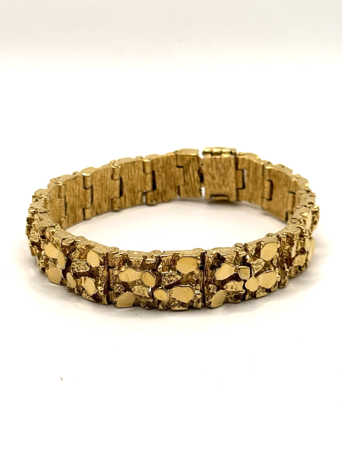 Vintage Gold Plated Nugget Design Fold Over Clasp Tennis Bracelet sz 7.25″
