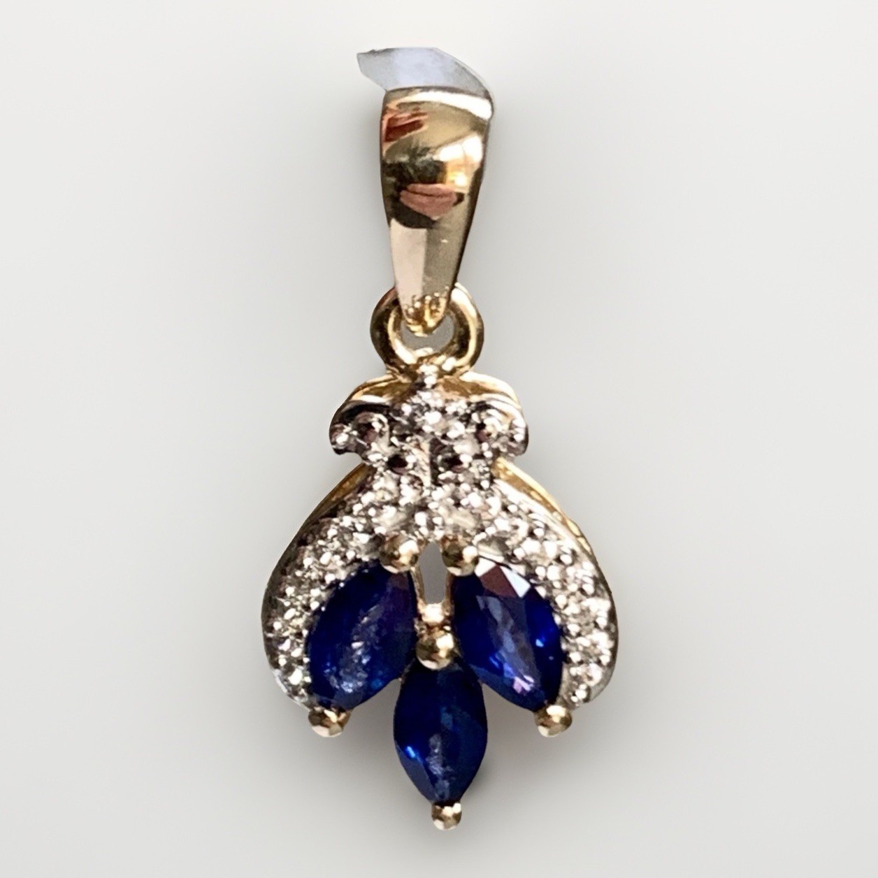 10ct Gold Sapphire Topaz Pendant 10k 417 Hallmarked 9ct 9K 375 1.85g 24 X 12mm