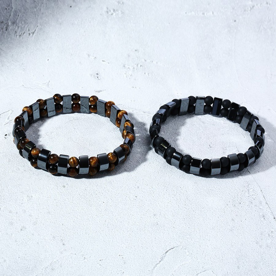 Premium Tiger Eye & Hematite Bracelet Natural Energy Stone Stretch Men Gift. US