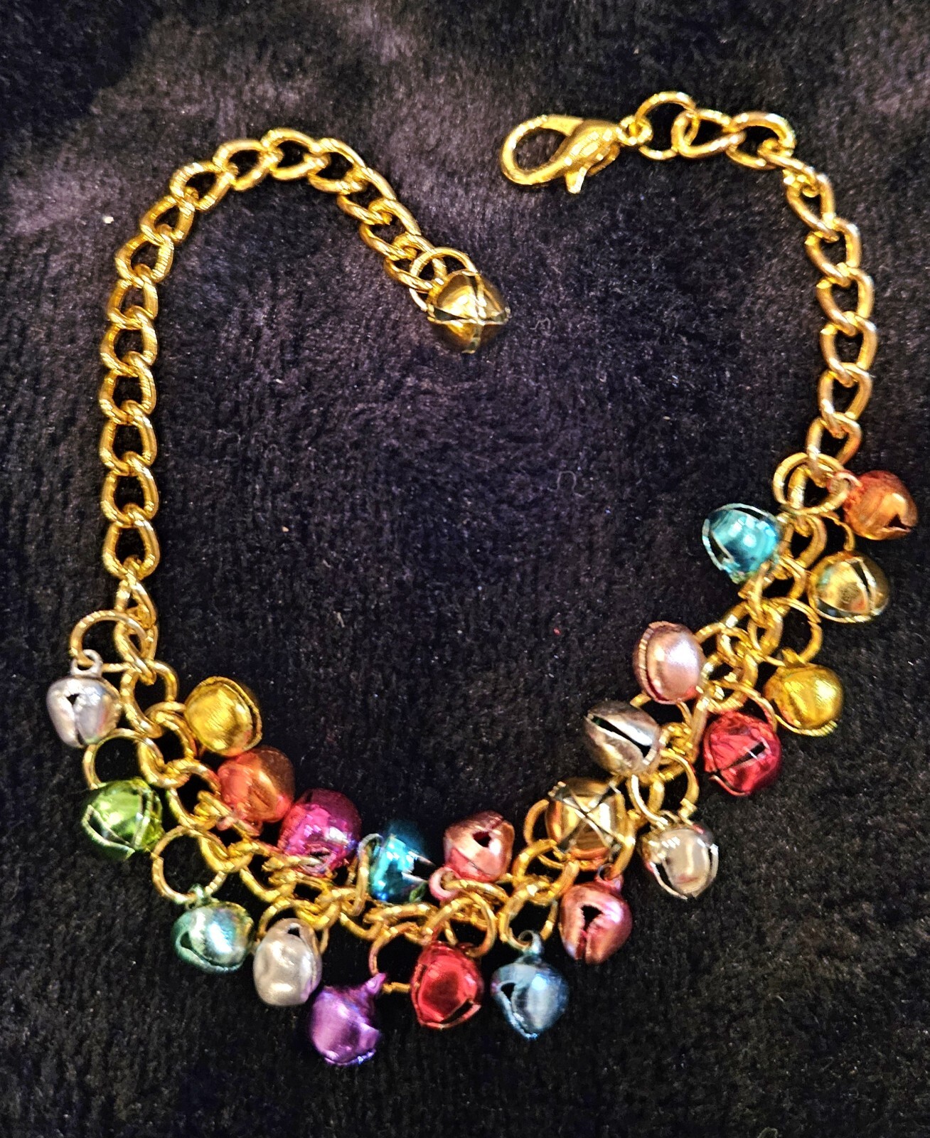JINGLE BELLS BRACELET ANKLET COLORFUL ADJUSTABLE 10″ HANDMADE BELLY DANCER STYLE
