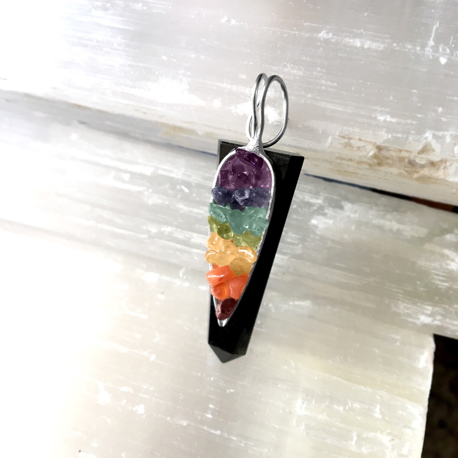 Black Tourmaline Crystal Chakra Pendant LARGE Sterling Silver Necklace CHARGED