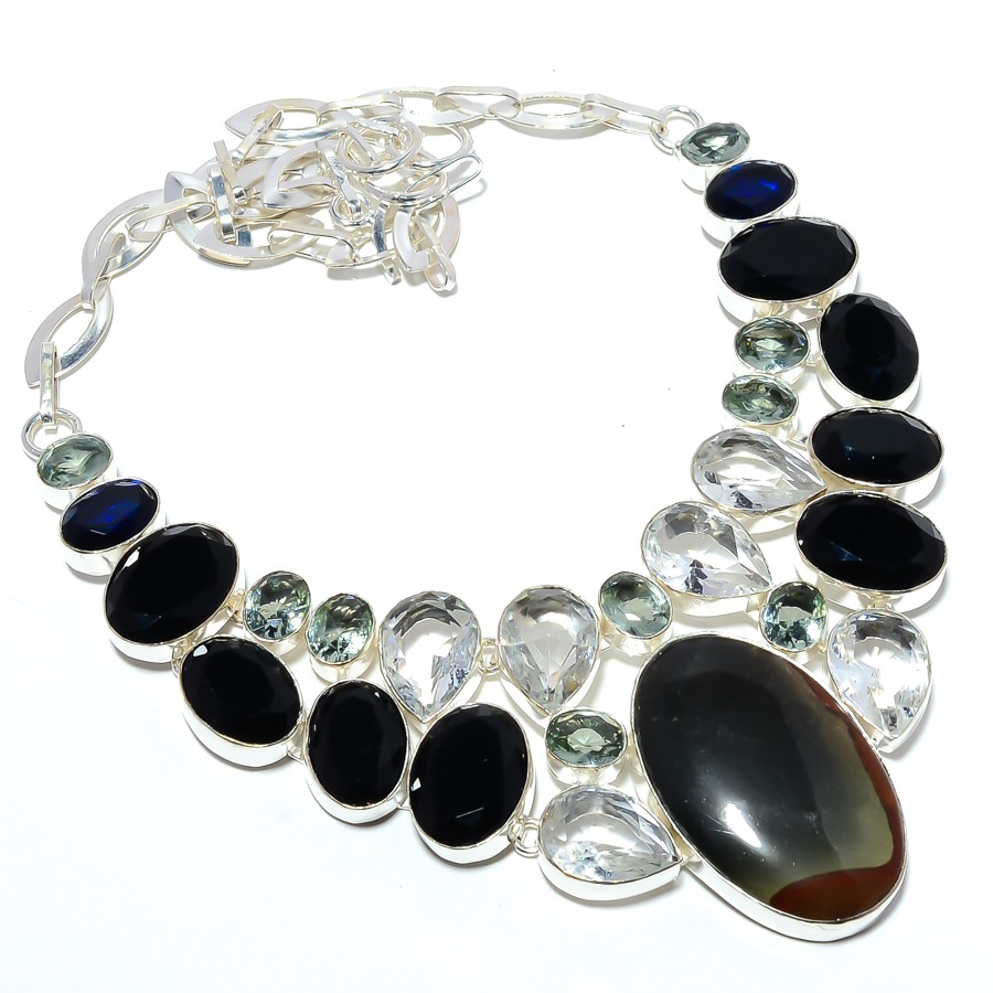 Natural Polychrome Jasper – Madagascar 925 Silver Plated Necklace 17.99″ T19