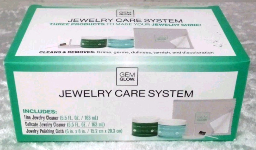 Gem Glow Jewelry Care System Cleaning Kit Liquid Fine & Delicate Cleaner Cloth