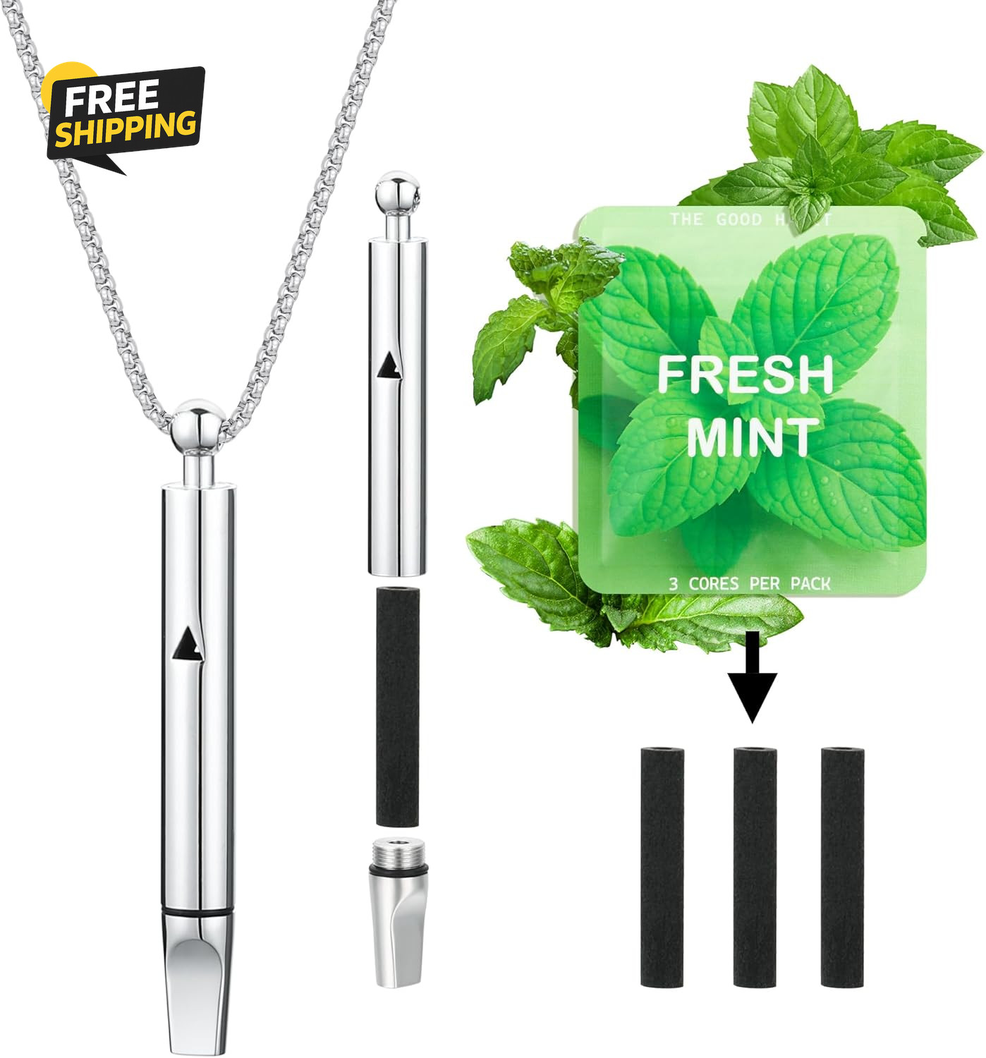 Breathe Free, Breathing Necklace with Adjustable Resistance, Quit Inhaler