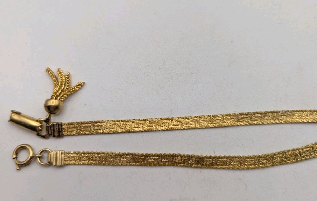 Vintage Greek Key Necklace & Bracelet Gold Tone Mesh