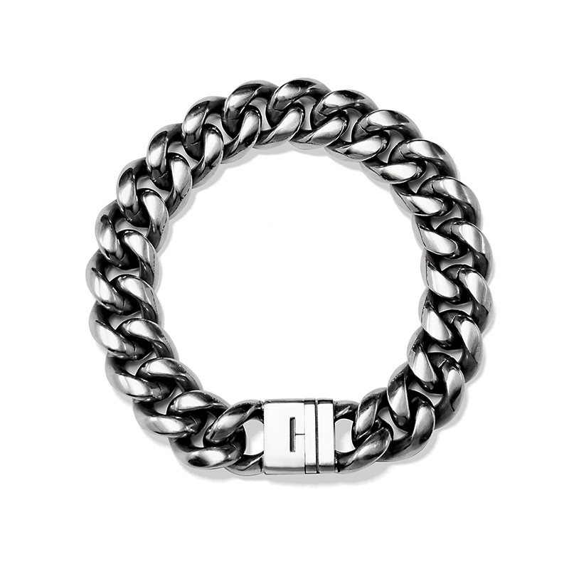 14mm Thickened Pure Titanium Cuban Necklace Bracelet Encrypted Ground Rounded