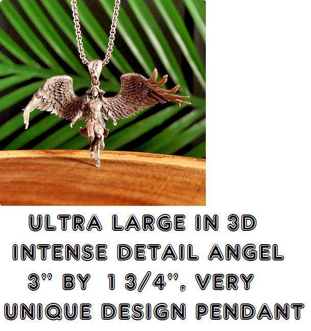 LARGE ARCHANGEL ANGEL PRAY WING Pendant On 26″ Plated 925 Sterling Silver Chain
