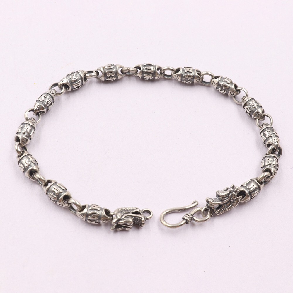 Real 925 Sterling Silver 6mm Oval Bead Link Chain Men’s Bracelet 8.26inch