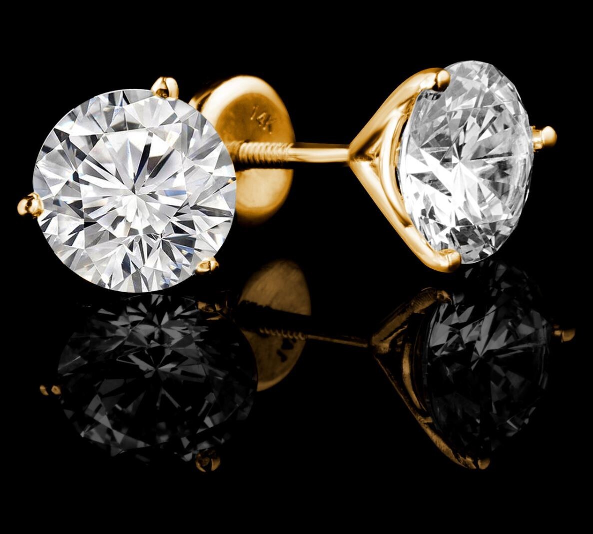 Yellow Gold Women’s Earrings Round 1.50 Ct Lab Created Diamond Martini Studs 14k