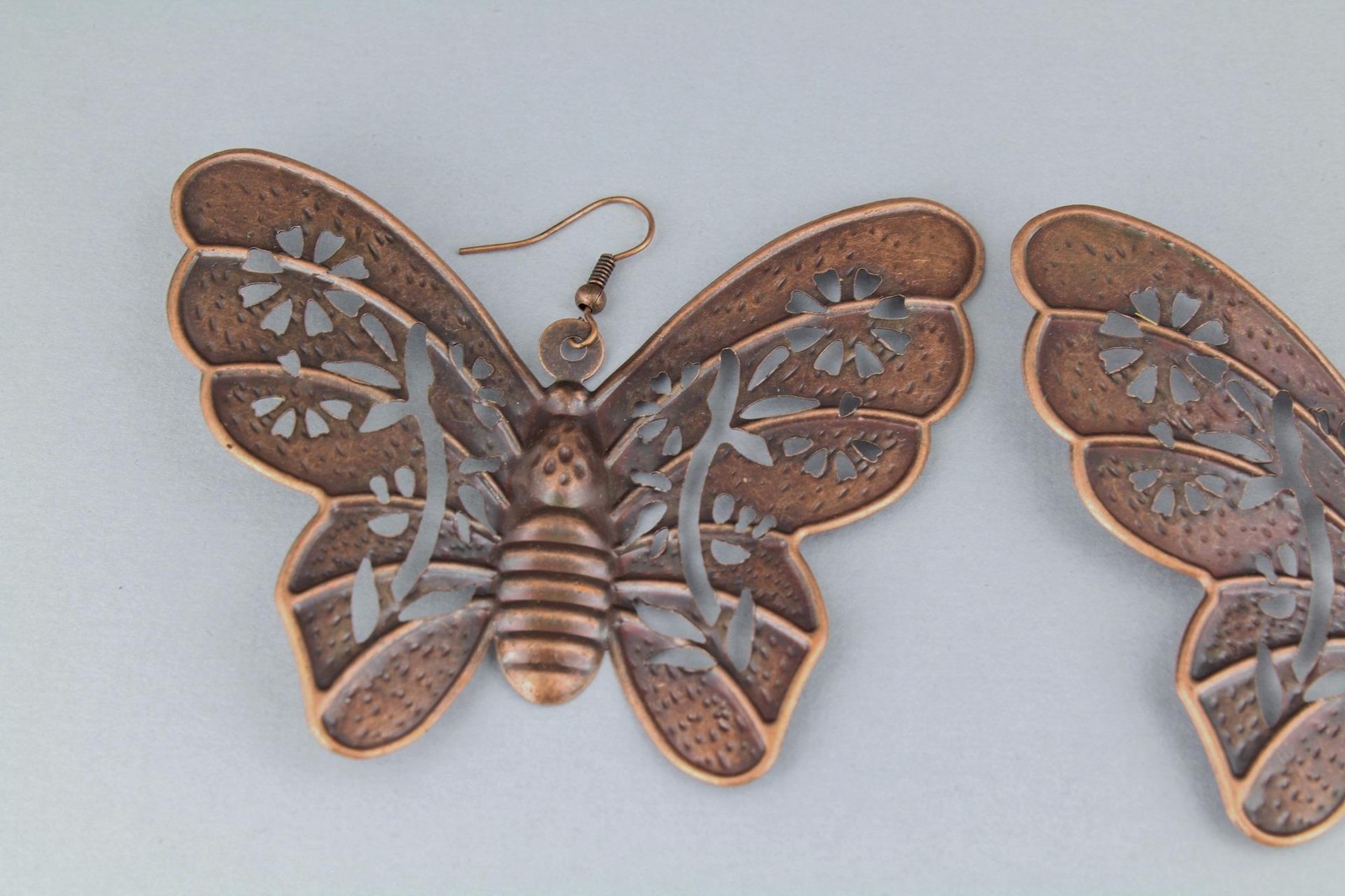 Copper huge butterfly earrings big giant lightweight dangle earrings large size