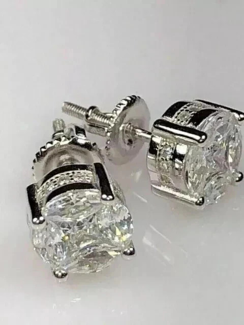 3.2Ct Round Cut Lab Created Diamond Men’s Stud Earring 14K White Gold Plated
