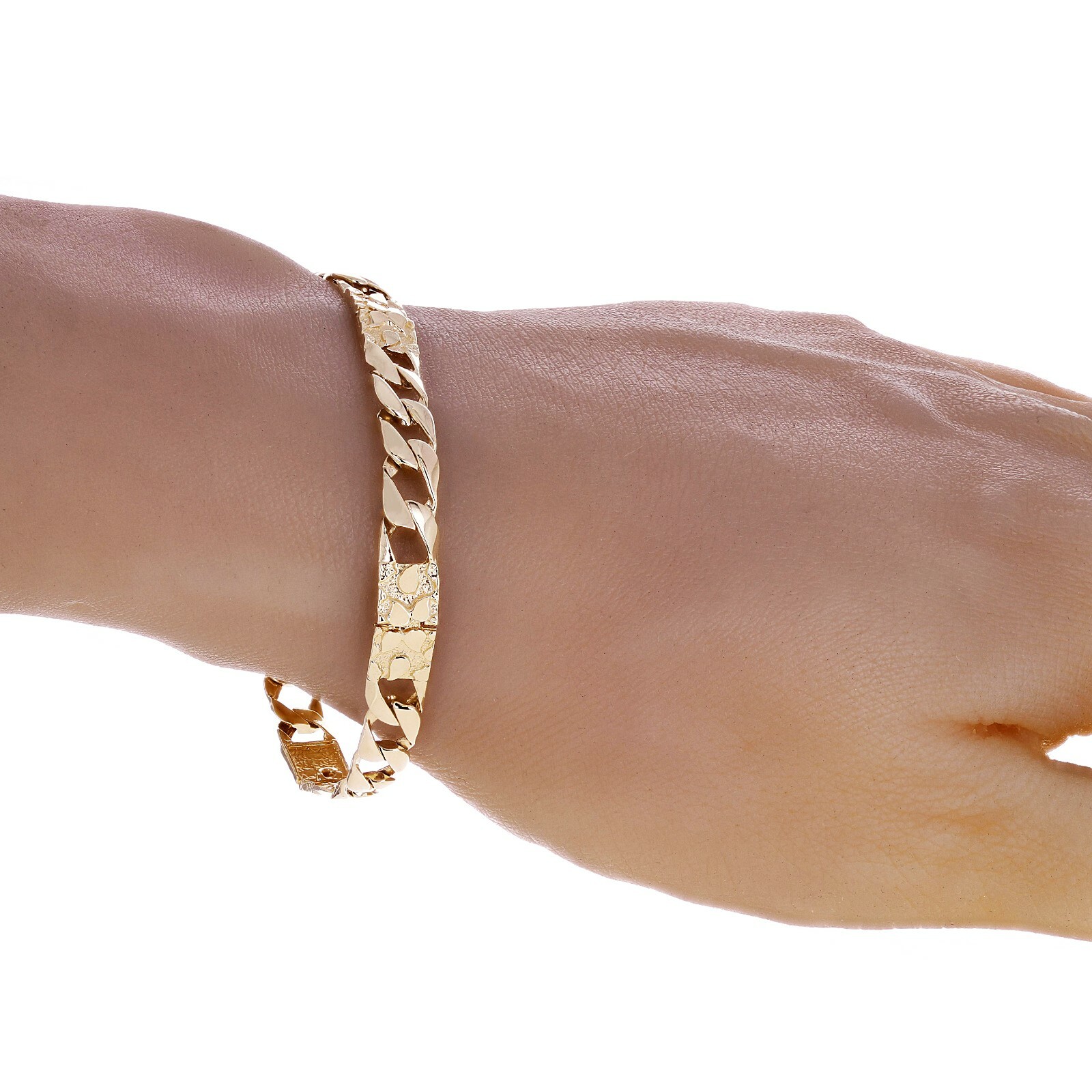 10k Yellow Gold Solid Cuban & Nugget Link Chain Bracelet 8.5″ 6.5mm 11.9 grams