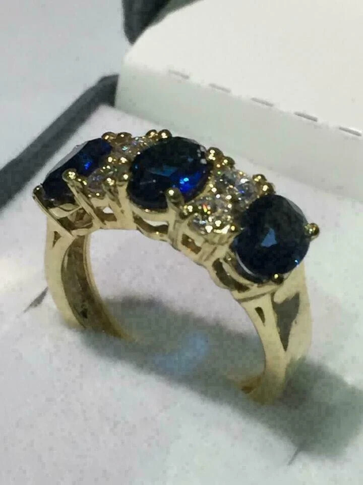 3.00 Ct Round Cut Natural Sapphire Diamond & Wedding Ring 14K Yellow Gold