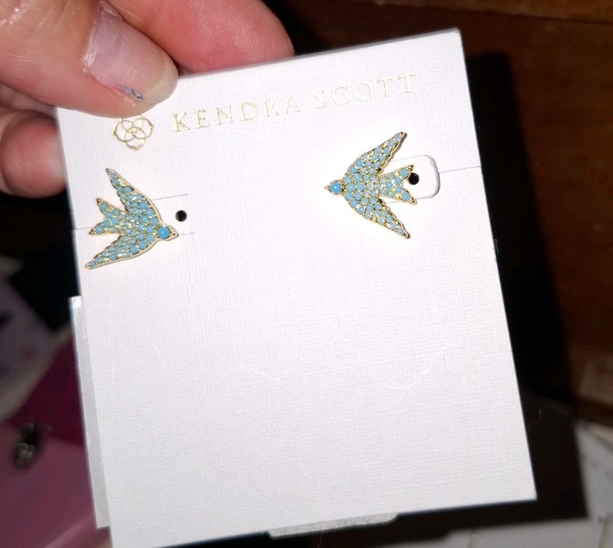 Kendra Scott Bird Swallow Stud Earrings Gold Tone Blue Rhinestone Crystal