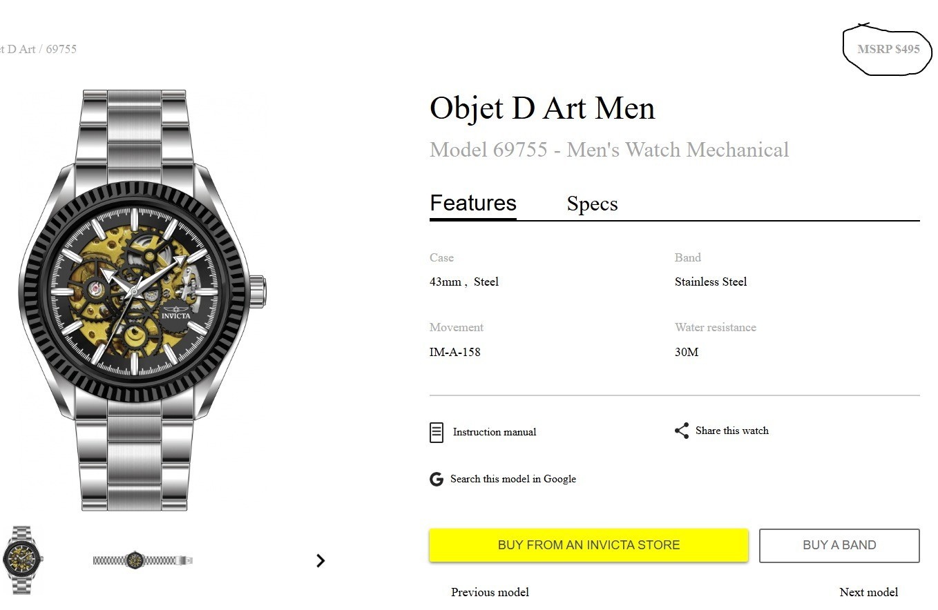 69755 – Invicta Objet D Art Glyph Automatic Men’s Watch w/ Skeleton Dial – 43mm,