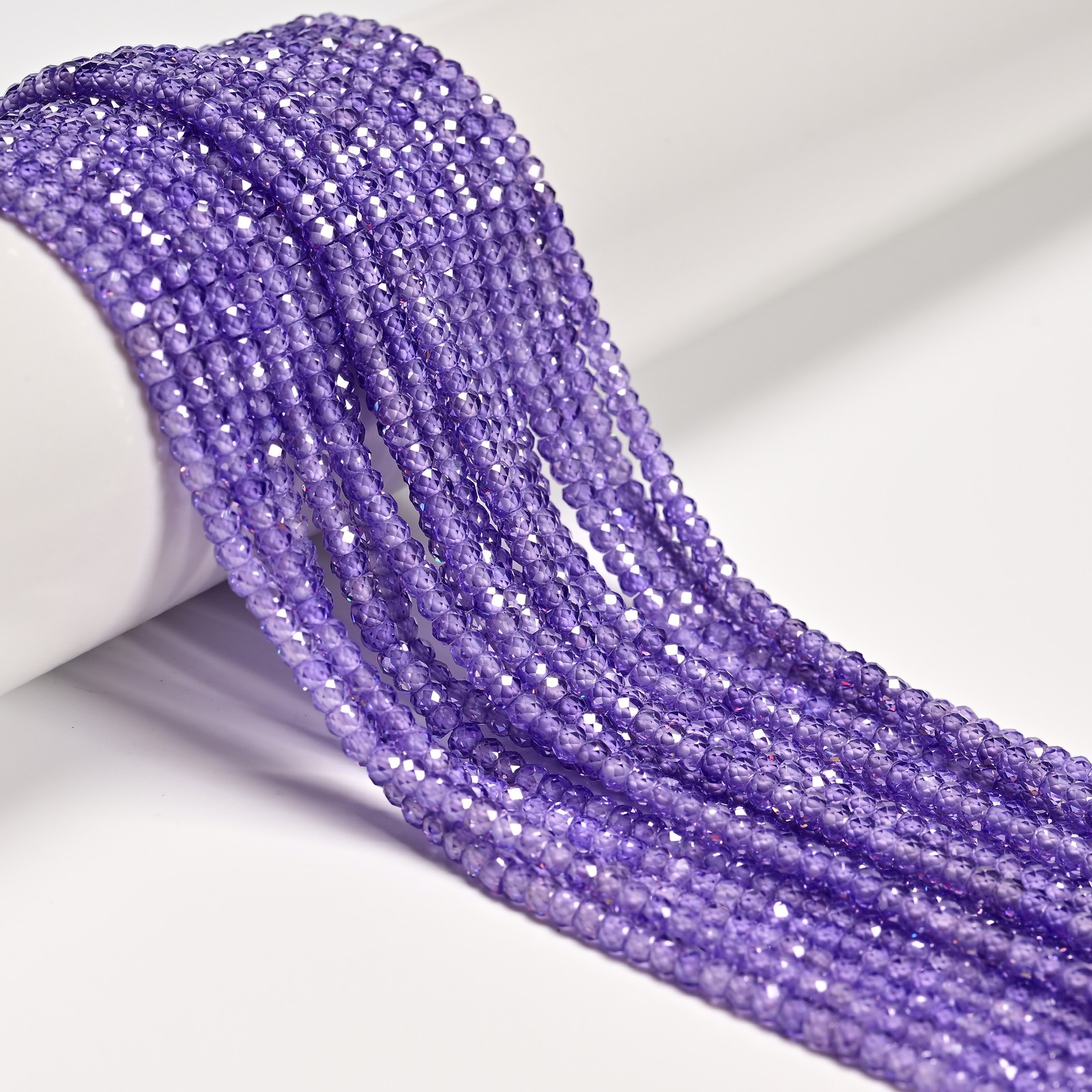 Purple Cubic Zirconia Faceted Rondelle Beads Size 2x3mm 15.5” Strand