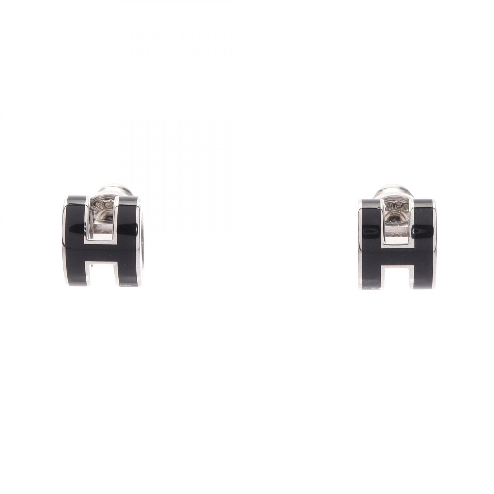 HERMES MINI POP H Pierced earrings Stainless Steel Black Used Women