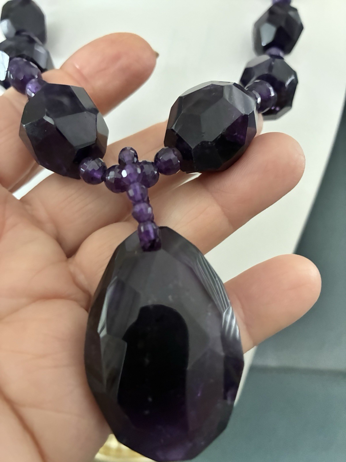 VTG 14K GOLD FILLED MASSIVE AMETHYST BEADED STATEMENT PENDANT NECKLACE 140g 20”