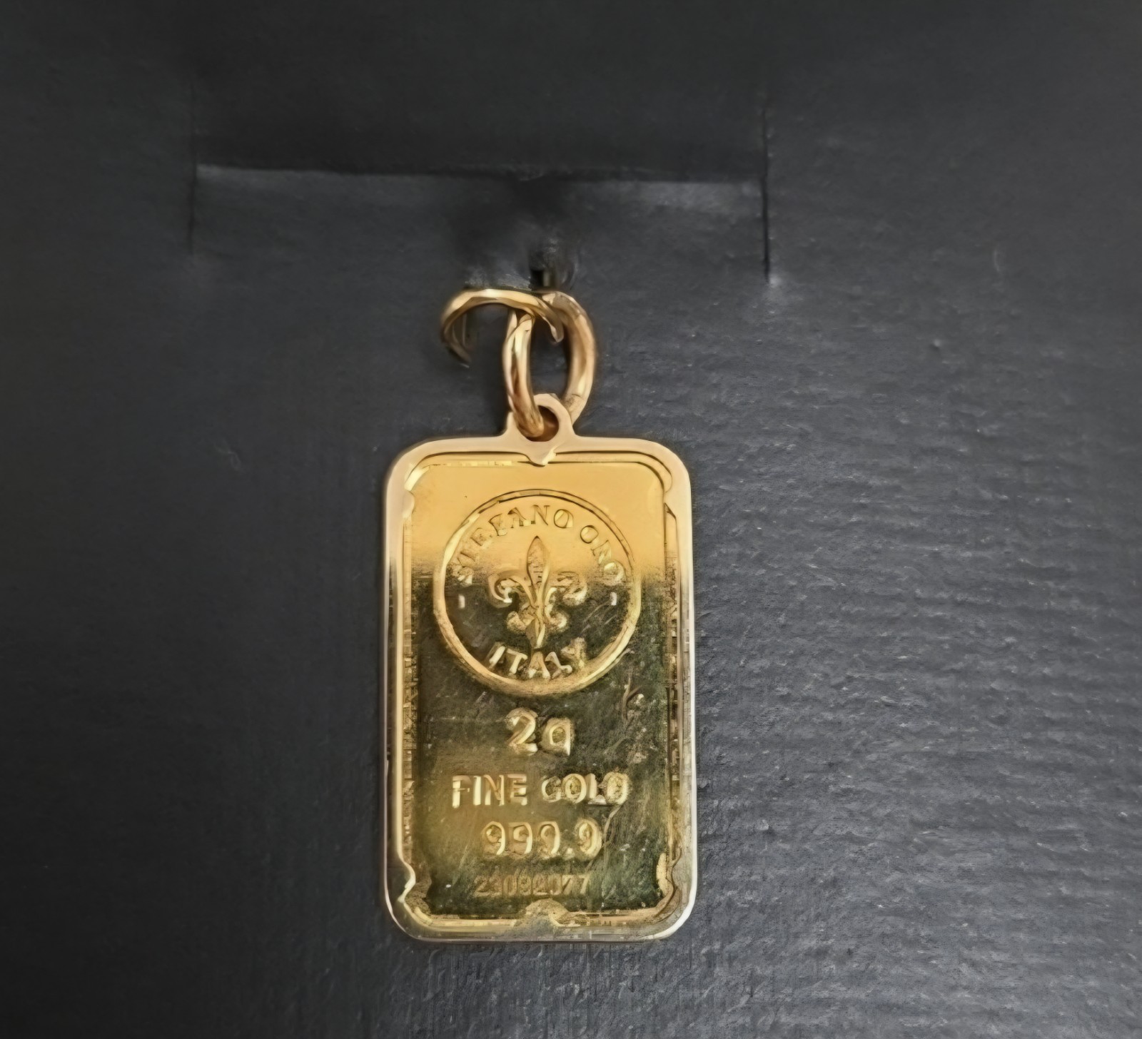 24k Gold 2 gram Italian Ingot Pendant with 14k Gold Yellow Gold Frame Pendant