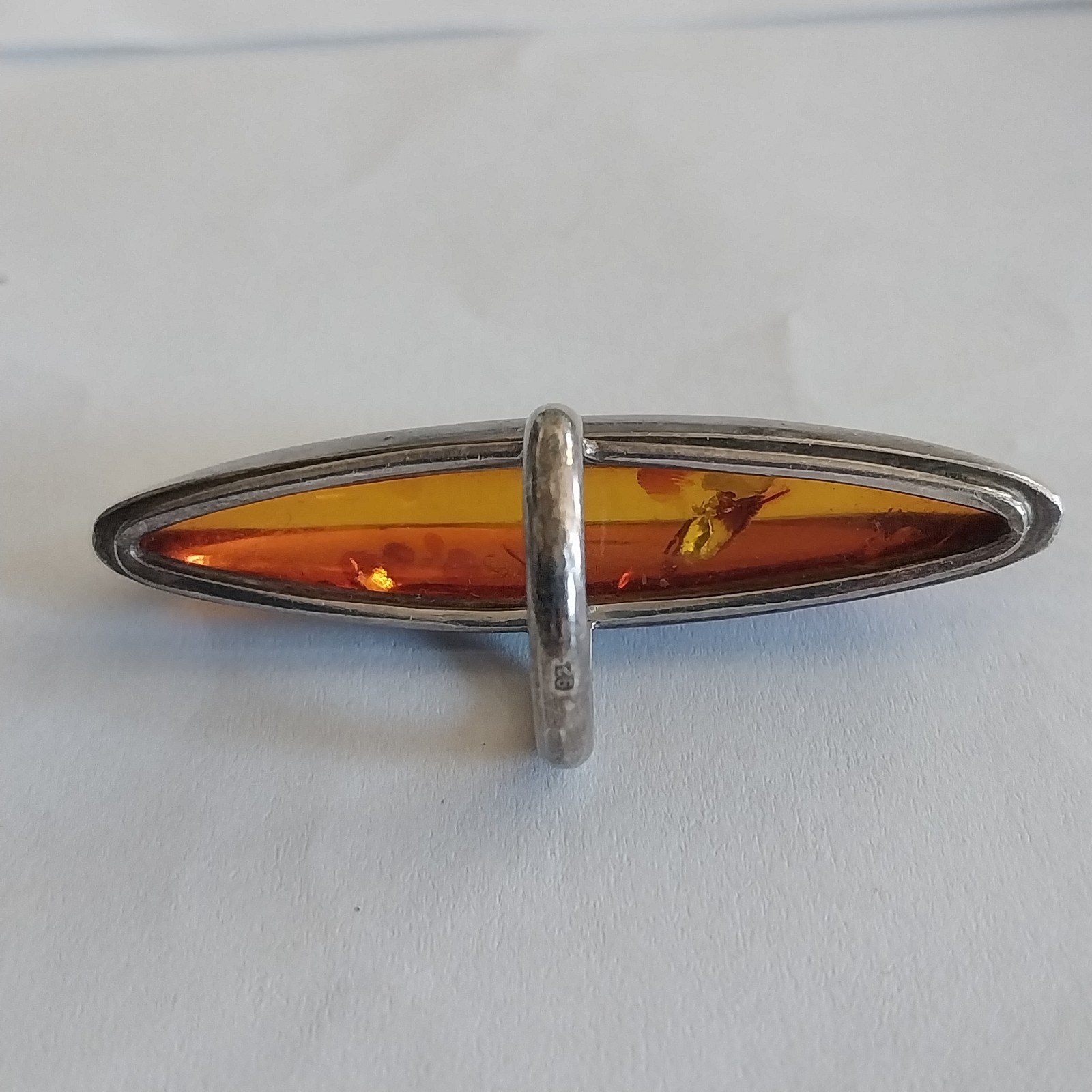 Vtg Huge Boho Sterling Silver 925 Amber Statement Oversized Ring Size 6.5