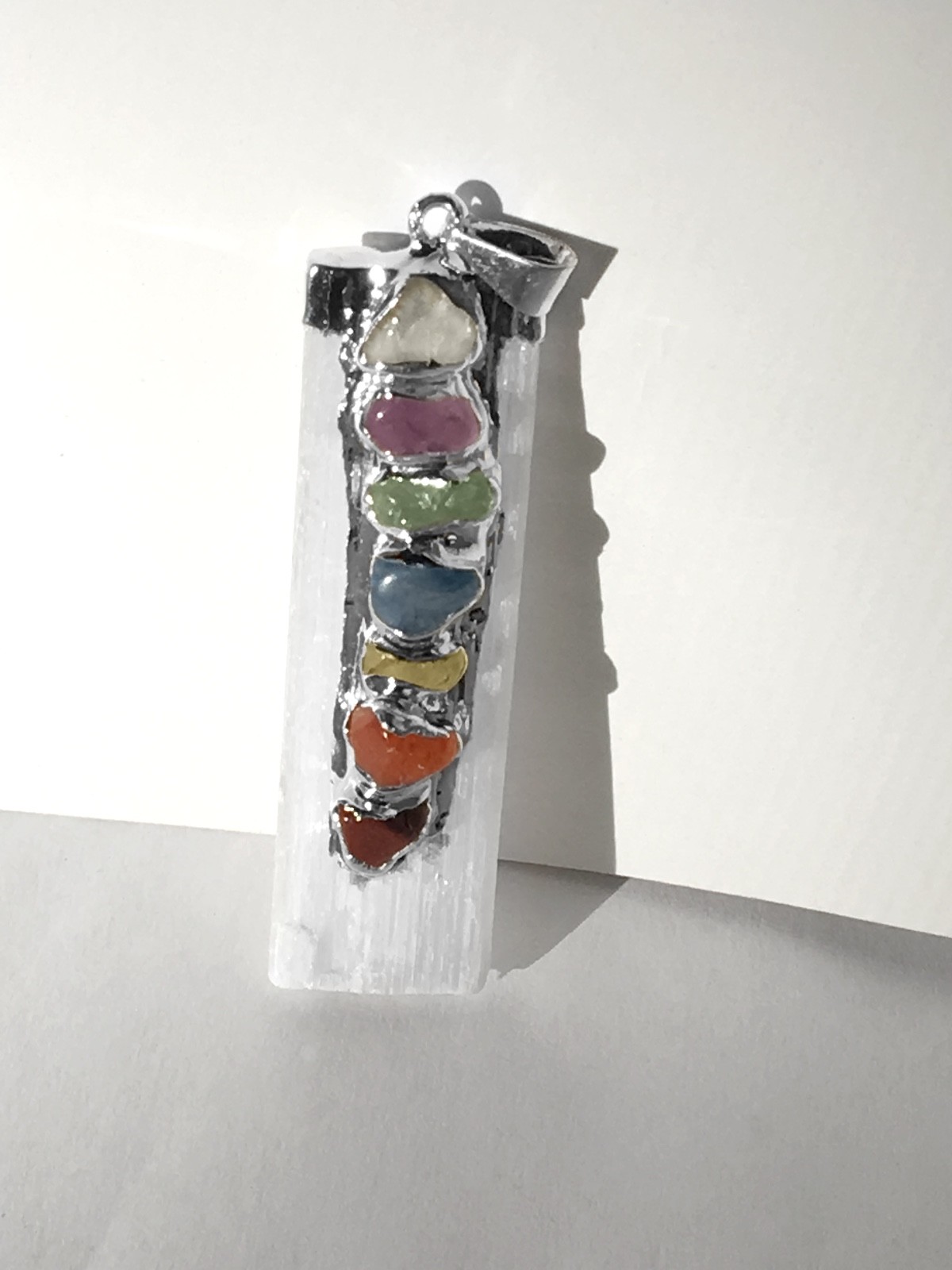 Selenite Chakra Crystal Pendant CHARGED 925 Sterling Silver Necklace HANDMADE