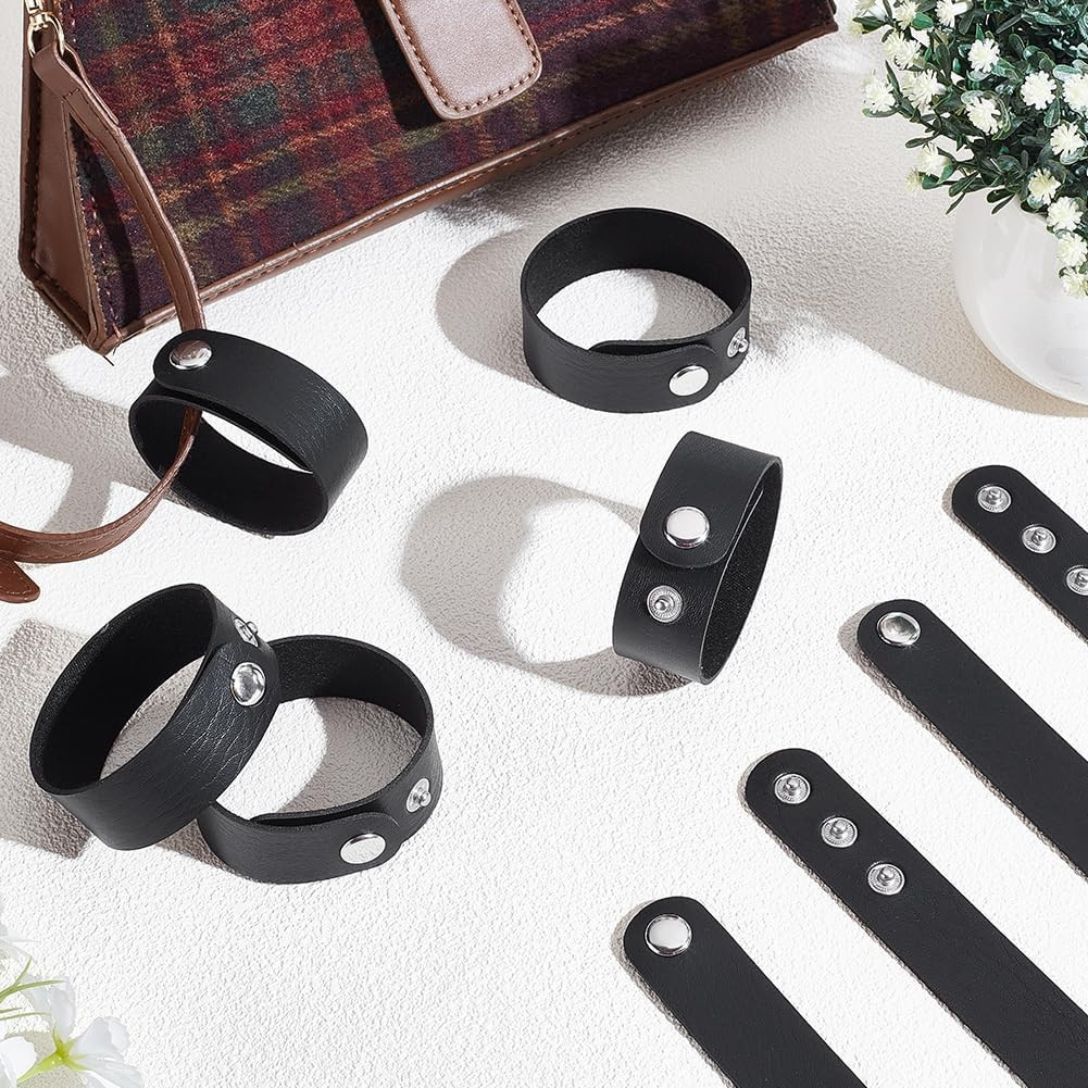12Pcs Plain Punk Leather Bracelets, Black Snap Bracelets, Blank PU Leather Cuff