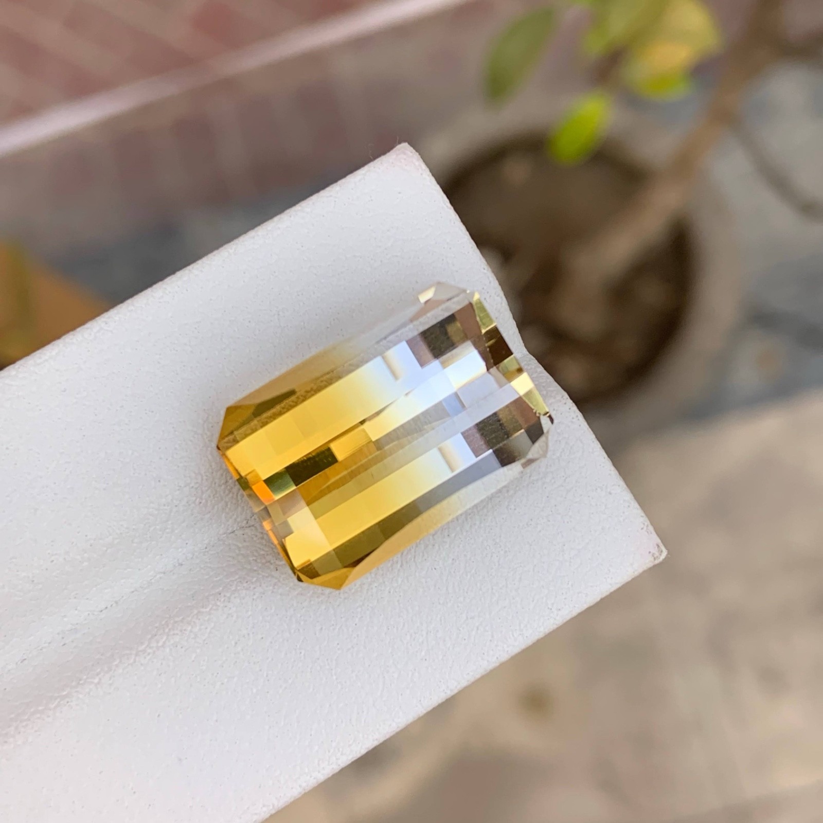 18.60 Carats Natural Bicolor Citrine Stone Pixel Bar Cut Brazilian Gemstone