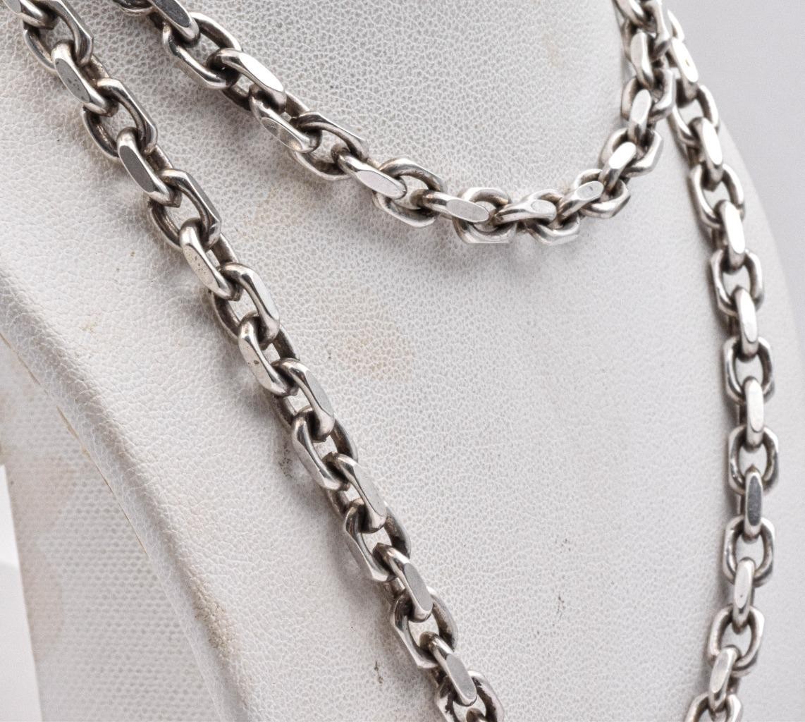 Estate AGM ITALY Sterling Silver 5.4mm wide 24″ long Faceted ROLO Chain necklace