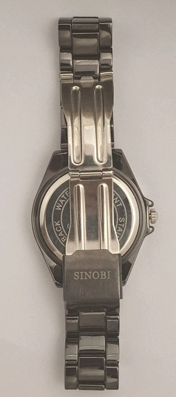 Sinobi Ladies Gunmetal Watch Crystal Bezel Black Dial Quartz New Boxed