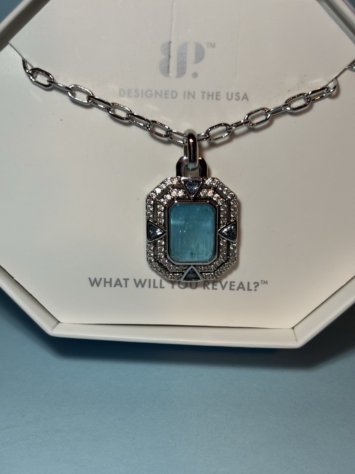 Bomb Party OG Necklace “Dreamt In Wind chimes” Light Blue Quartz Rhodium