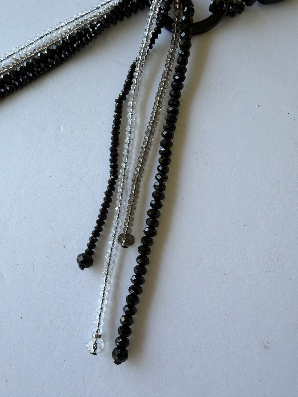 Black Onyx W/ Gold, Clear & Black Glass In 32” Lariat Necklace Adjustable