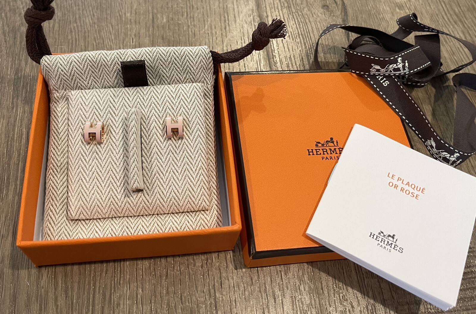 New HERMES Mini Pop H Earring Rose Dragee Pink Rose Gold Hardware RGHW