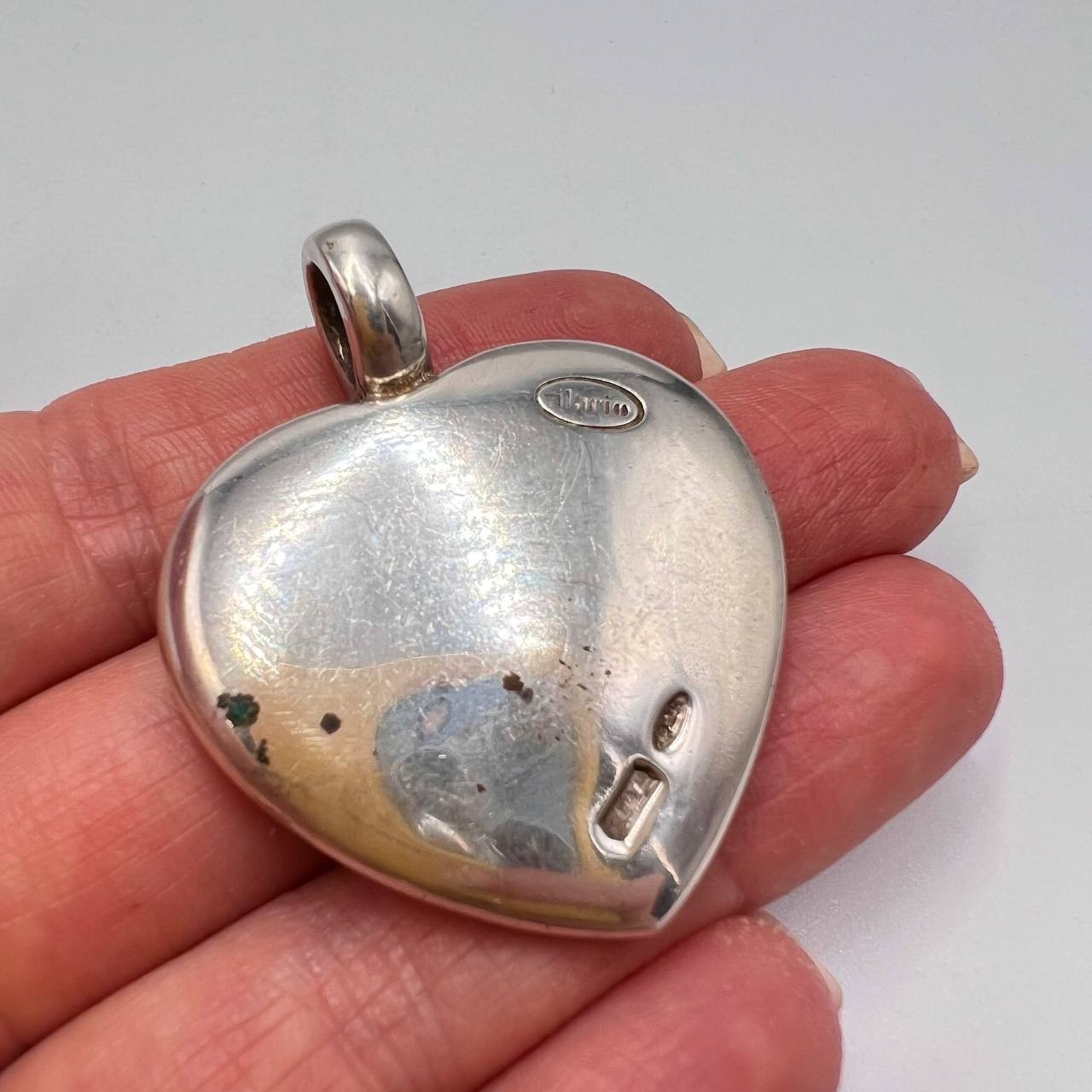 Large Vintage Sterling Silver 925 Abalone Women’s Pendant Heart Signed 22.5g