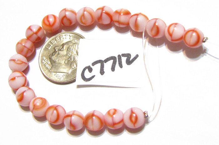 Czech Glass Round Druk Bead RED & WHITE SWIRL 6mm Approx 20 C7712