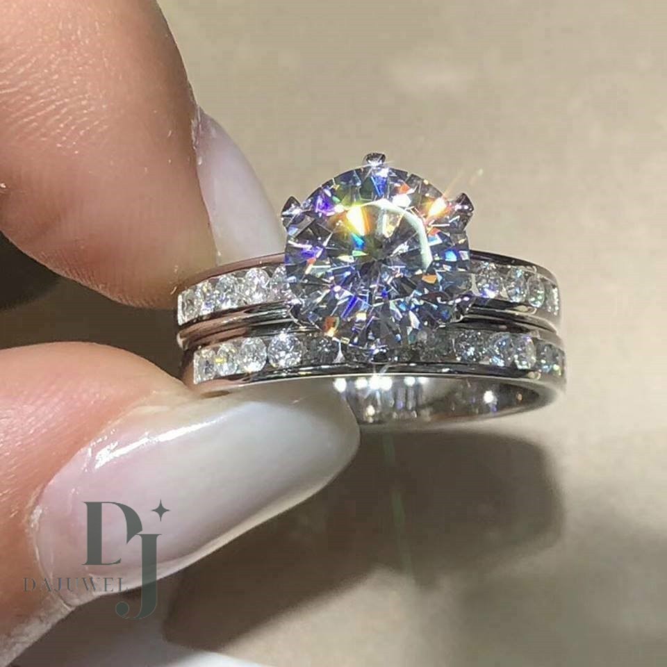 Moissanite Bridal Set Engagement Ring Solid 14K White Gold 2.50 Carat Round Cut