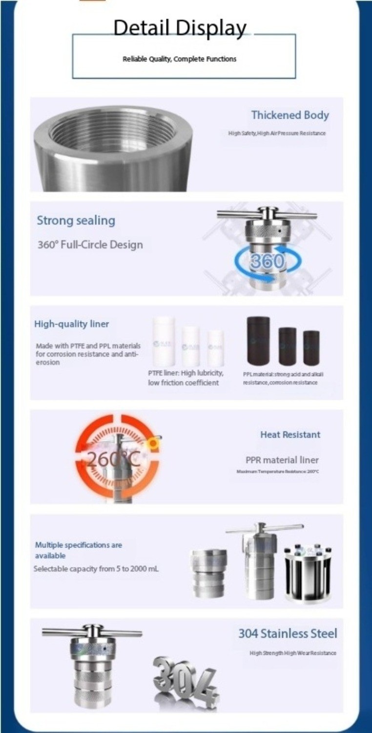 Hydrothermal Synthesis Reactor with PTFE-Lined High-Pressure Digestion Vessel
