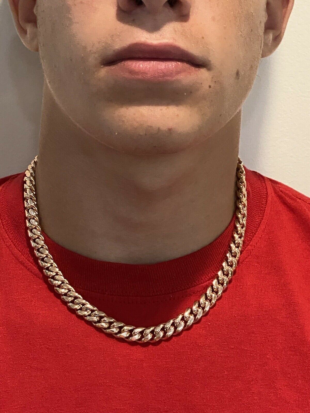 10mm Mens Miami Cuban Link Choker 14k Rose Plated Stainless Steel Chain Hip-Hop
