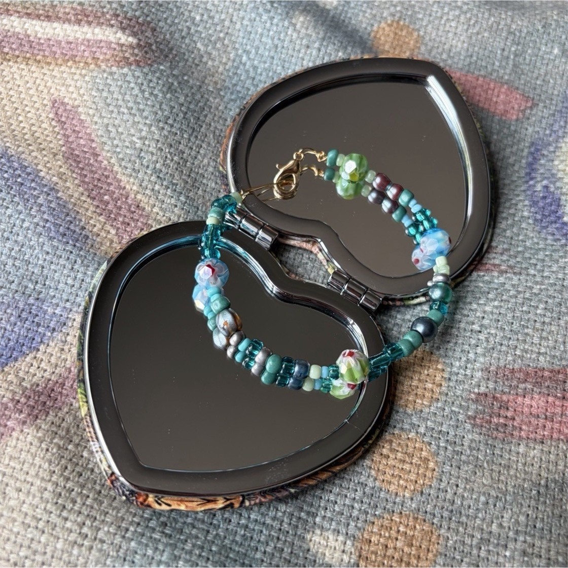 Handmade Multicolor Beaded Bracelet Blue/Green/White
