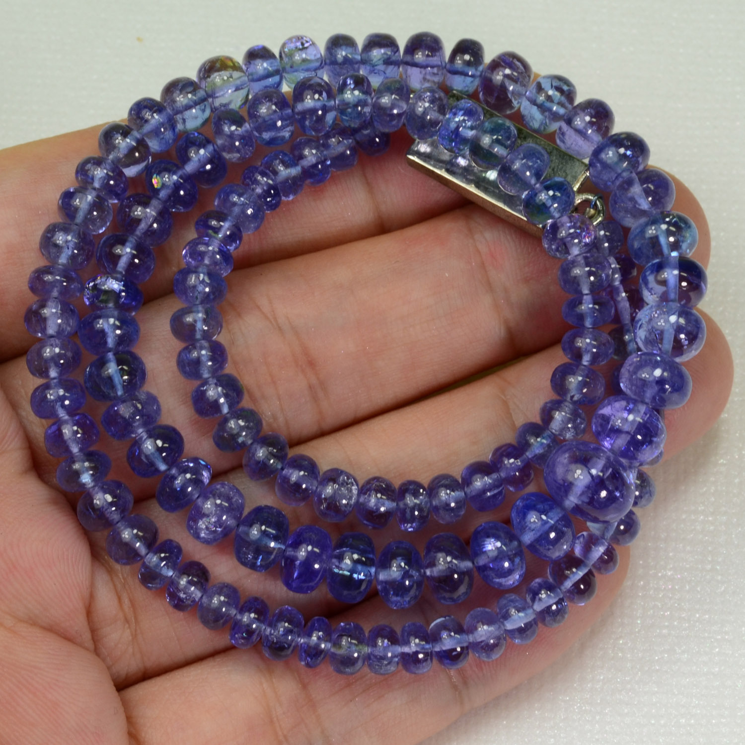 4.7MM-8.7MM Tanzanite Smooth Rondelle Bead 16 inch strand with silver clasp