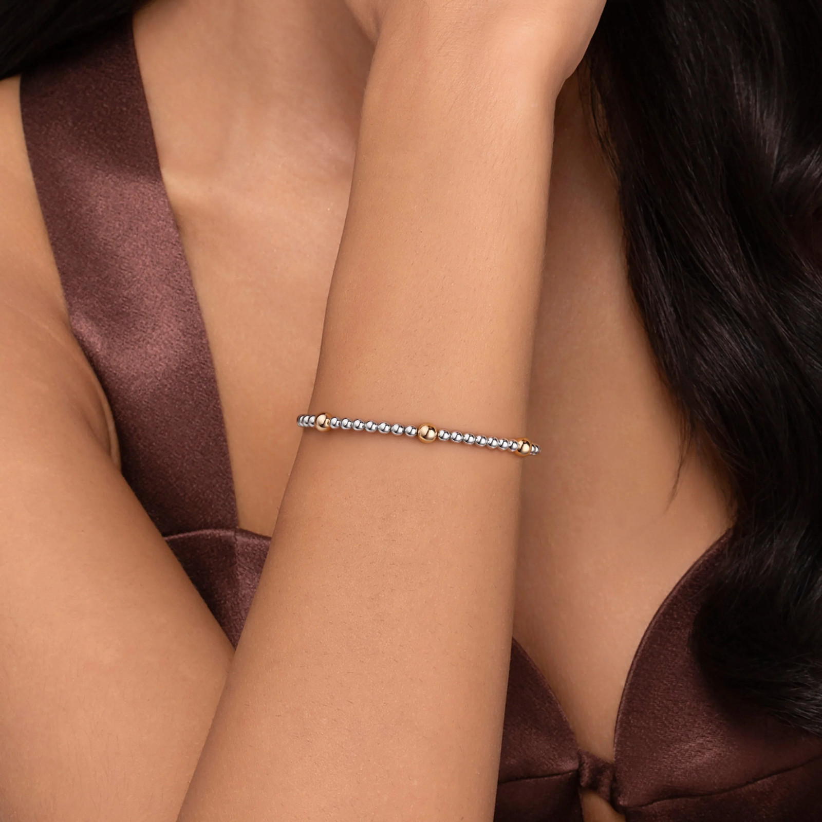 14K Yellow Gold and 925 Sterling Silver Gabriel & Co. Bujukan Split Bangle