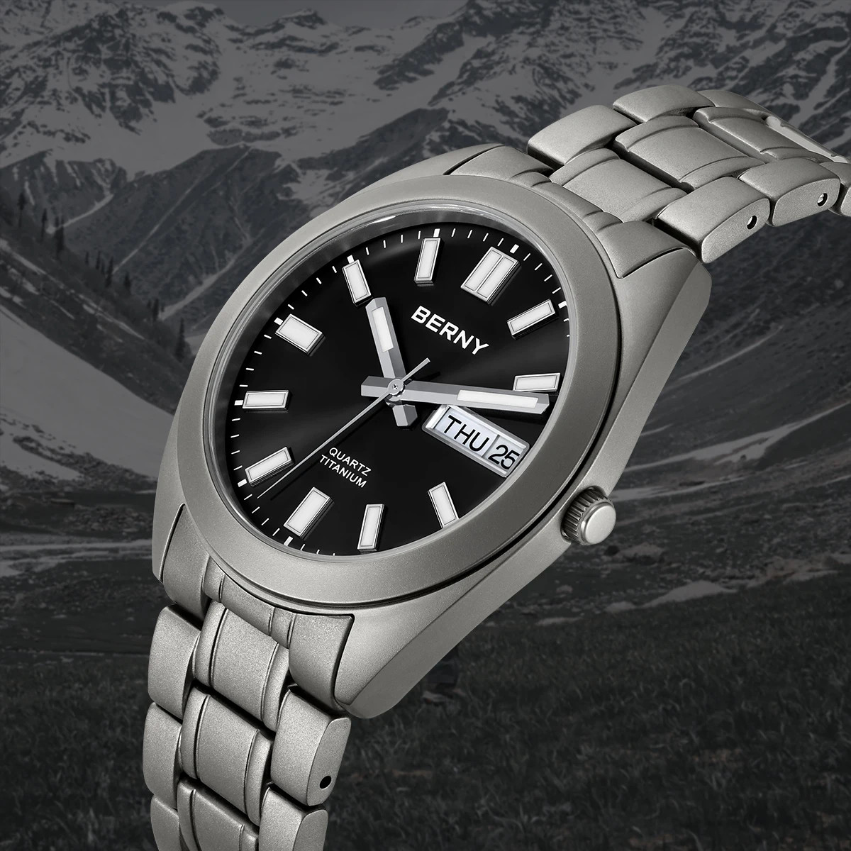 BERNY Titanium Men’s Watch Super Luminous Sapphire 10ATM Waterproof Quartz 38mm