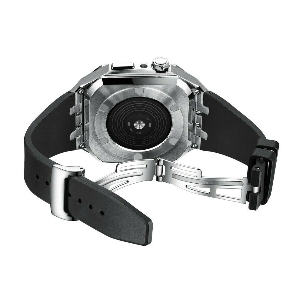 For Apple Watch 42/44/45mm Royal Oak Mod Kit Stainless Steel Case + Rubber Bands