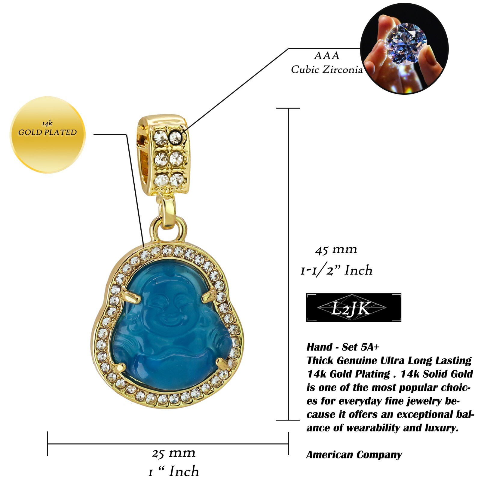 14K Gold Plated All Color’s Buddha Iced Cubic Zirconia 5mm 24″ Cuban Chain