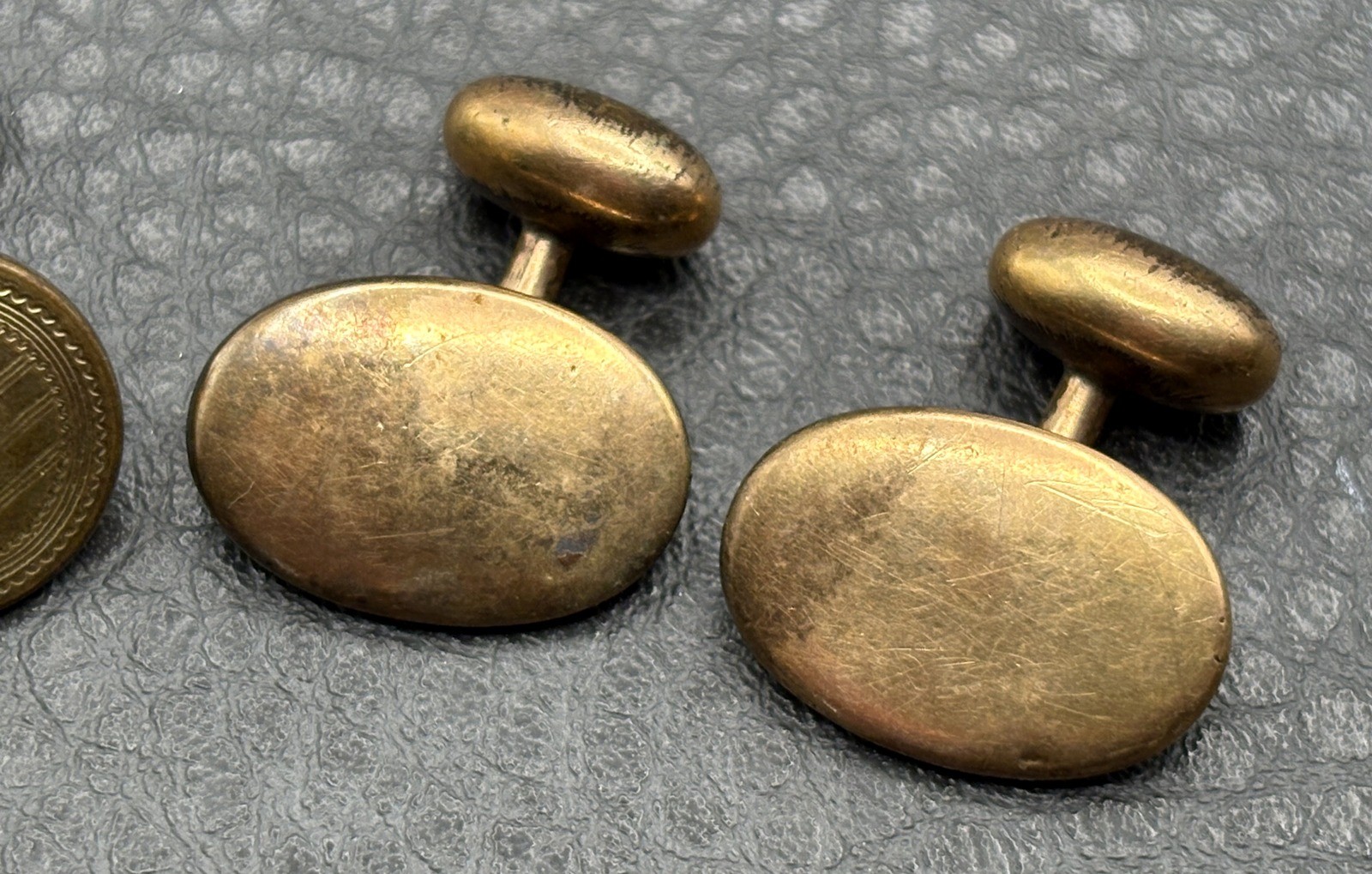 Vintage Lot 2 Pairs Victorian Gold Filled Cufflinks Etched Oval Paste Stones