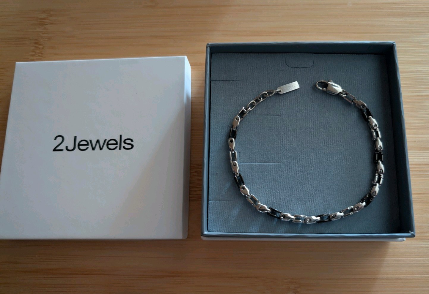 Men’s 2 Jewels Stainless Steel Bracelet 18.5-21.5cm 316L Steel and PVC Stainless Steel