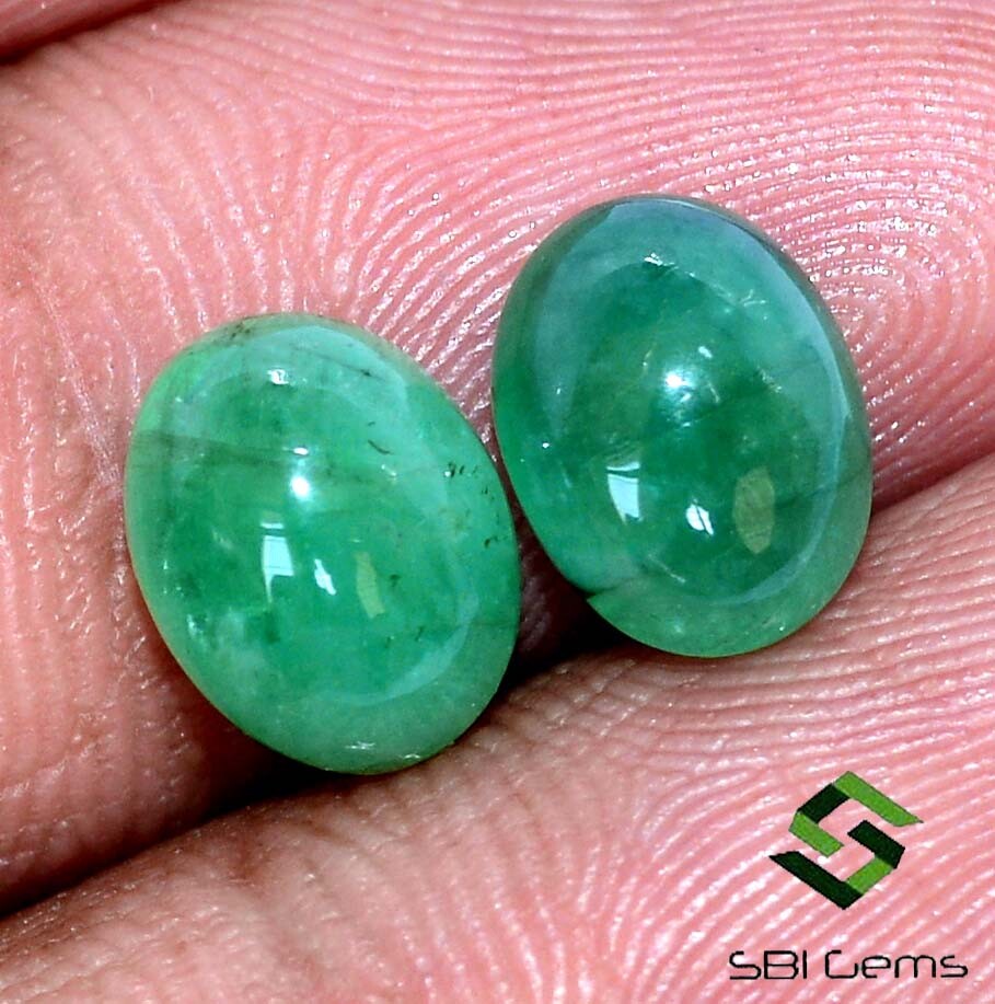 Certified Natural Emerald Oval Cabochon Pair 9×7 mm 4.23 Cts Untreated Gemstones